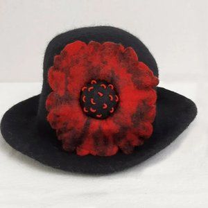 Black Felt Fedora Bowler Hat w/accent felt